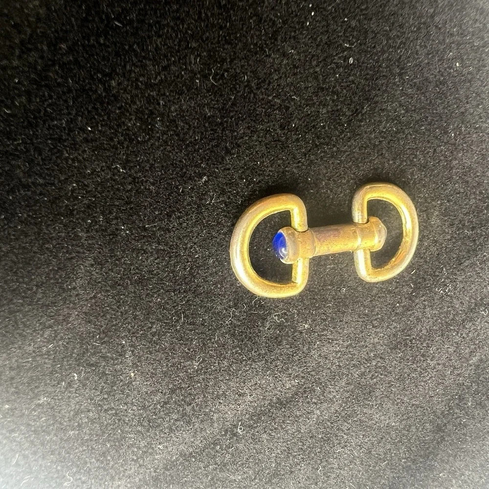 One Antique Gold Toned Sapphire Horseshoe Cuff Link 1800s Cufflink Vtg